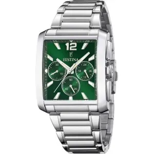 Ανδρικό ρολόι FESTINA F20635/3 από ανοξείδωτο ατσάλι με πράσινο καντράν και ασημί μπρασελέ.