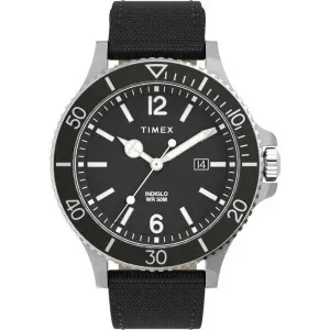 Ανδρικό ρολόι TIMEX TW2V27000 Trend Harborside με μαύρο καντράν και μαύρο υφασμάτινο λουράκι.