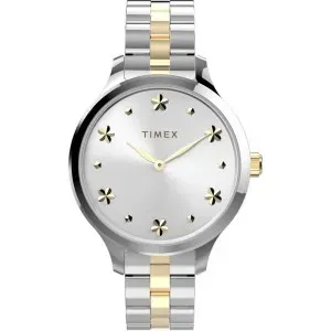 Γυναικείο ρολόι TIMEX TW2V23500 Trend Peytonμε από ανοξείδωτο ατσάλι με ασημί καντράν και ασημί-χρυσό μπρασελέ.