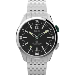 Ανδρικό ρολόι Timex TW2V49700 Waterbury από ανοξείδωτο ατσάλι με μαύρο καντράν και ασημί μπρασελέ.