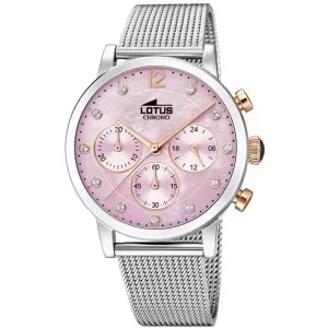 Γυναικείο ρολόι Lotus L18676/2 από ανοξείδωτο ατσάλι με ροζ φίλντισι καντράν και ασημί μπρασελέ.
