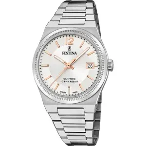 Γυναικείο ρολόι FESTINA F20035/2 SWISS MADE από ανοξείδωτο ατσάλι με ασημί καντράν και ασημί μπρασελέ.