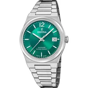 Γυναικείο ρολόι FESTINA F20035/5 SWISS MADE από ανοξείδωτο ατσάλι με πράσινο καντράν και ασημί μπρασελέ.