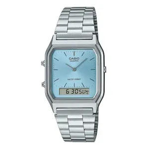 Ρολόι CASIO AQ-230A-2A1MQYES Vintage με γαλάζιο καντράν και ασημί μπρασελέ.