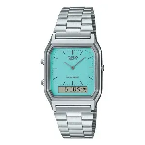 Ρολόι CASIO AQ-230A-2A2MQYES Vintage με τυρκουάζ καντράν και ασημί μπρασελέ.