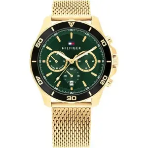 Aνδρικό ρολόι Tommy Hilfiger 1792093 Jordan από ανοξείδωτο ατσάλι με πράσινο καντράν και χρυσό μπρασελέ.