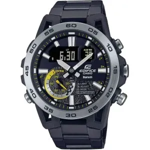 Ανδρικό ρολόι CASIO Edifice Bluetooth ECB-40DC-1AEF με μαύρο καντράν και μπρασελέ.