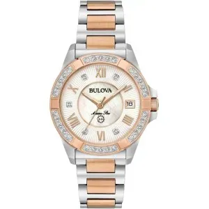 Γυναικείο ρολόι BULOVA 98R234 Marine Star Diamonds από ανοξείδωτο ατσάλι με φίλντσι καντράν και μπρασελέ.