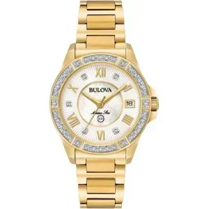 Γυναικείο ρολόι BULOVA 98R235 Marine Star Diamonds από ανοξείδωτο ατσάλι με φίλντισι καντράν και μπρασελέ.