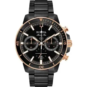 Ανδρικό ρολόι BULOVA 98B302 Marine Star Chronograph από ανοξείδωτο ατσάλι με μαύρο καντράν και μπρασελέ.