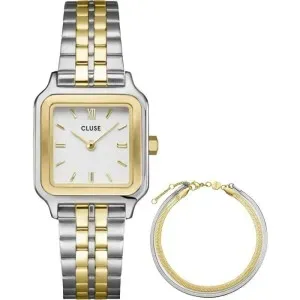Γυναικείο Ρολόι CLUSE CG11801 Gracieuse Gift Set με λευκό καντράν και ασημί-χρυσό μπρασελέ.