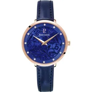 Γυναικείο ρολόι PIERRE LANNIER 039L966 Eolia Crystals από ανοξείδωτο ατσάλι με μπλε καντράν και μπλε δερμάτινο λουράκι.
