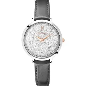 Γυναικείο ρολόι PIERRE LANNIER 107J609 Ladies Swarovski με λευκό καντράν και μαύρο δερμάτιινο λουράκι.