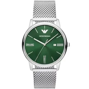 Ανδρικό ρολόι Emporio Armani AR11578 Minimalist από ανοξείδωτο ατσάλι με πράσινο καντράν και ασημί μπρασελέ.