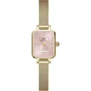 Γυναικείο ρολόι DANIEL WELLINGTON DW00100655 Quadro Mini Evergold από ανοξείδωτο ατσάλι με ροζ καντράν και μπρασελέ.