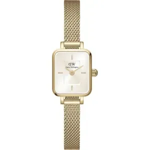Γυναικείο ρολόι DANIEL WELLINGTON DW00100656 Quadro Mini Evergold από ανοξείδωτο ατσάλι με ασημί καντράν και μπρασελέ.