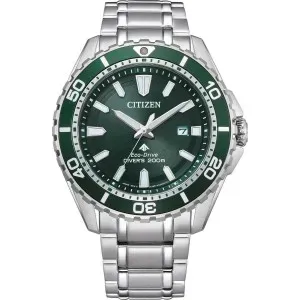 Ανδρικό ρολόι CITIZEN BN0199-53X Eco-Drive Divers από ανοξείδωτο ατσάλι με πράσινο καντράν και μπρασελέ.