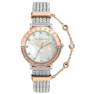 Γυναικείο ρολόι Trussardi R2453125510 από ανοξείδωτο ατσάλι με λευκό φίλντισι καντράν και μπρασελέ.