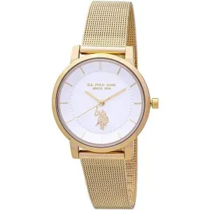 Γυναικείο ρολόι U. S. Polo Assn. USP8037YG Chloe με λευκό καντράν και χρυσό μπρασελέ.