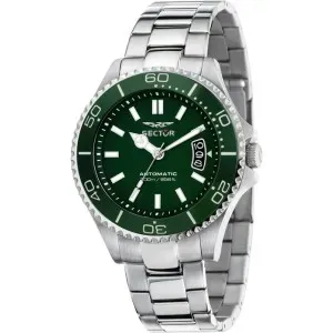Ανδρικό ρολόι Sector R3223161013 230 Automatic Limited Edition από ανοξείδωτο ατσάλι με πράσινο καντράν και ασημί μπρασελέ.