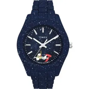 Ανδρικό ρολόι TIMEX TW2V53300 Peanuts x Waterbury Legacy με μπλε καντράν και μπρασελέ.