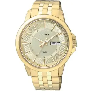 Ανδρικό ρολόι CITIZEN BF2013-56PE Classic από ανοξείδωτο ατσάλι με χρυσό καντράν και χρυσό μπρασελέ.