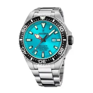 Ανδρικό ρολόι Festina F20663/5 Diver από ανοξείδωτο ατσάλι με γαλάζιο καντράν και ασημί μπρασελέ.