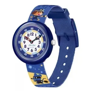 Παιδικό ρολόι FLIK FLAK ZFBNP221 Paws Up με μπλε-λευκό καντραν και πολύχρωμο υφασμάτινο λουράκι.