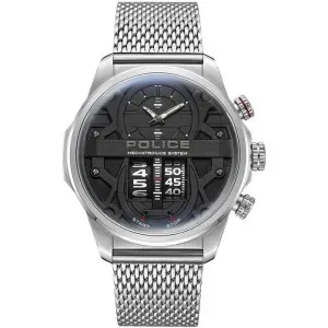 Aνδρικό ρολόι POLICE PEWJG0006504 Rotorcrom από ανοξείδωτο ατσάλι με μαύρο καντράν και ασημί μπρασελέ.