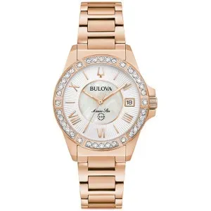 Γυναικείο ρολόι BULOVA 98R295 Marine Star Diamond από ανοξείδωτο ατσάλι με ροζ φίλντισι καντράν και μπρασελέ.