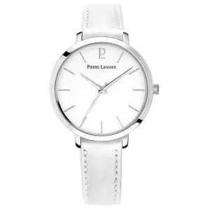 Γυναικείο ρολόι PIERRE LANNIER 034N600 από ανοξείδωτο ατσα΄λι με λευκό καντράν και λευκό δερμάτνο λουράκι..