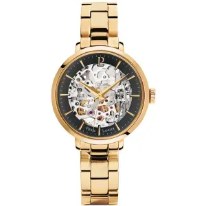 Γυναικείο ρολόι PIERRE LANNIER 305D538 Automatic από ανοξείδωτο ατσάλι με μαύρο καντράν και χρυσό μπρασελέ.