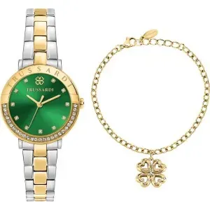 Γυναικείο ρολόι Trussardi R2453125511 T-Vision με πράσινο καντράν και ασημί-χρυσό μπρασελέ.