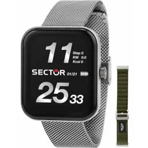 Ανδρικό-Γυναικείο ρολόι SECTOR R3253171502 S03 Smartwatch Gift Set με ψηφιακό καντράν και ασημί μπρασελέ.