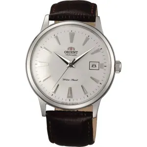 Ανδρικό ρολόι Orient FAC00005W Classic Automatic από ανοξείδωτο ατσάλι με ασημί καντράν και καφέ δερμάτινο λουράκι.