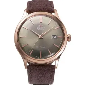 Ανδρικό ρολόι Orient RA-AC0P04Y Classic Automatic από ανοξείδωτο ατσάλι με καφέ καντράν και καφέ δερμάτινο λουράκι.