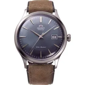 Ανδρικό ρολόι Orient RA-AC0P03L Classic Automatic από ανοξείδωτο ατσάλι με μπλε καντράν και καφέ δερμάτινο λουράκι.