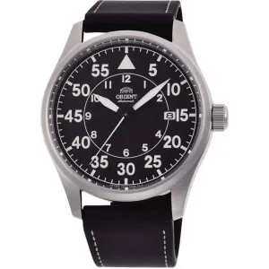 Ανδρικό ρολόι Orient RA-AK0309B Sports Flight Automatic από ανοξείδωτο ατσάλι με μαύρο καντράν και μαύρο δερμάτινο λουράκι.