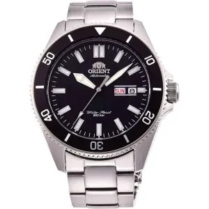 Ανδρικό ρολόι Orient RA-AA0008B Sports Big Mako Automatic από ανοξείδωτο ατσάλι με μαύρο καντράν και ασημί μπρασελέ.