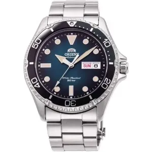 Ανδρικό ρολόι Orient RA-AA0811E Sports Diver Automatic από ανοξείδωτο ατσάλι με μπλε καντράν και ασημί μπρασελέ.