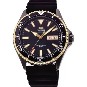 Ανδρικό ρολόι Orient RA-AA0005B Sports Diver Mako Automatic από ανξείδωτο ατσάλι με μαύρο καντράν και μαύρο καουτσούκ λουράκι.