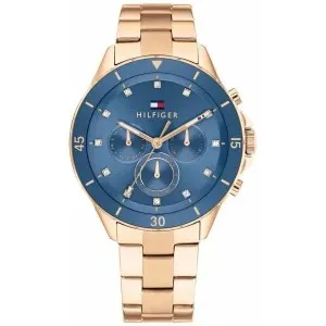 Γυναικείο ρολόι Tommy Hilfiger 1782710 Mellie από ανοξείδωτο ατσάλι με μπλε καντράν και ροζ χρυσό μπρασελέ.