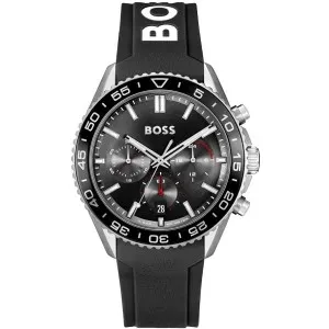 Ανδρικό ρολόι BOSS 1514141 Admiral από ανοξείδωτο ατσάλι με μαύρο καντράν και μαύρο καουτσούκ λουράκι.