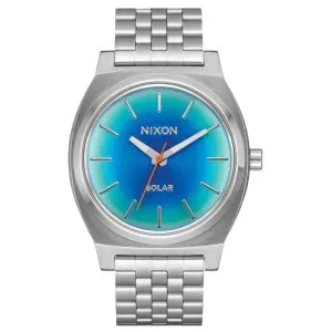 Ρολόι NIXON A1369-5201-00 Time Teller Solar από ανοξείδωτο ατσάλι με γαλάζιο καντράν και ασημί μπρασελέ.