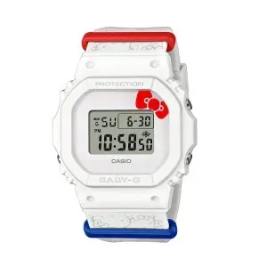 Γυναικείο ρολόι CASIO BGD-565KT-7ER BABY-G με ψηφιακό καντράν και λευκό καουτσούκ λουράκι.
