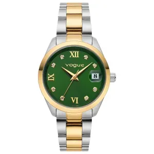 Γυναικείο ρολόι VOGUE 614261 Reina Medium από ανοξείδωτο ατσάλι με πράσινο καντράν και ασημί-χρυσό μπρασελέ.