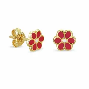 Χρυσά σκουλαρίκια SK065 Κόκκινο Λουλούδι