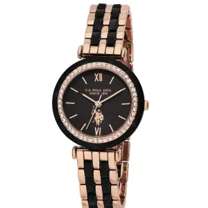 Γυναικείο ρολόι U. S. Polo Assn. USP8261RG Eloise με μαύρο καντράν και μαύρο-ροζ χρυσό μπρασελέ.