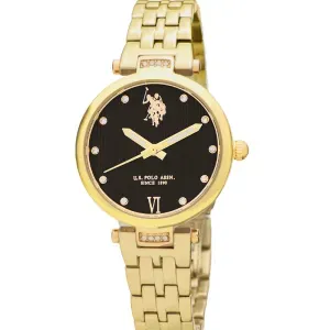 Γυναικείο ρολόι U. S. Polo Assn. USP8247BK Margot με μαύρο καντράν και χρυσό μπρασελέ.