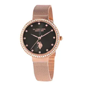 Γυναικείο ρολόι U. S. Polo Assn. USP8286BK Camille με μαύρο καντράν και ροζ χρυσό μπρασελέ.